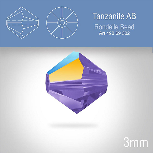 PRECIOSA Bicone (sluníčko) velikost 3mm. Barva TANZANITE AB. Balení 40ks