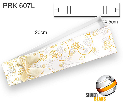 Krabička na šperky. Materiál papír . Ozn. PRK 607L. Velikost 20x4,5cm. Barva Bílá s ornamenty. 