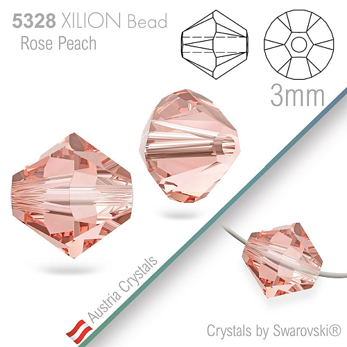 SWAROVSKI  XILION Bead  5328 barva Rose Peach velikost 3mm. Balení 25Ks