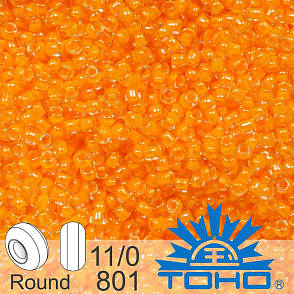 Korálky TOHO tvar ROUND (kulaté). Velikost 11/0. Barva č.801-Luminous Neon Tangerine. Balení 8g