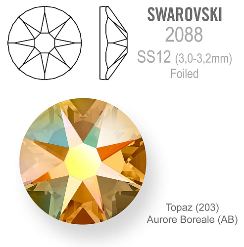 Swarovski 2088 Foiled SS12 Topaz Aurore Boreale