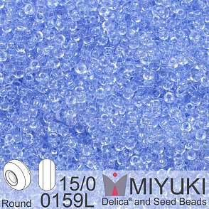 Korálky Miyuki Round 15/0. Barva 0159L Tr Lt Cornflower Blue.  Balení 5g
