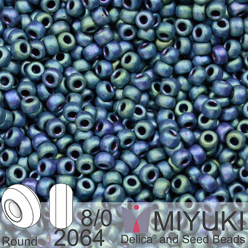 Korálky Miyuki Round 8/0. Barva 2064 Matte Metallic Blue Green Iris. Balení 5g