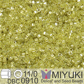 Korálky Miyuki Delica (fazetované) 11/0. Barva Sparkling Yellow Green Lined Crystal Cut DBC0910. Balení 5g.
