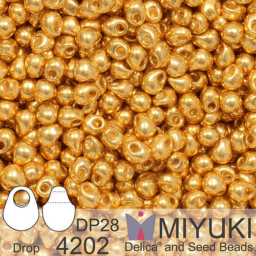 Korálky Miyuki Drop 2,8mm. Barva 4202 Duracoat Galvanized Gold. Balení 5g.
