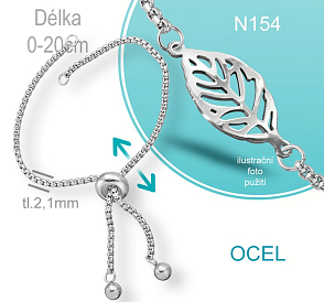 Náramek STAHOVACÍ OCEL ozn.N154.  Délka 0-20cm+rozměr přívěsku. Síla řetízku 2,1mm. Řada přívěsků ProfiLUX