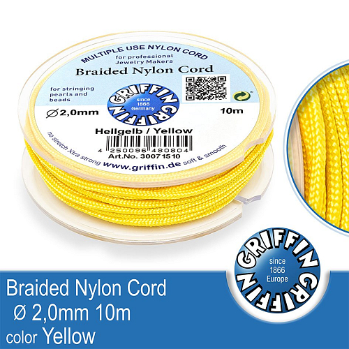 Braided NYLON (splétaná nit na náramky) GRIFFIN síla nitě 2mm cívka 10m. Barva Yellow
