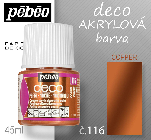 Barva AKRYLOVÁ perleťová Pébeo DECO. Odstín č.116 COPPER. Balení 45 ml.