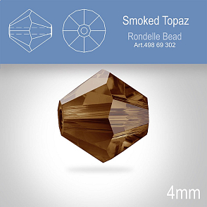 PRECIOSA Bicone MC BEAD (sluníčko) velikost 4mm. Barva SMOKED TOPAZ. Balení 30ks .
