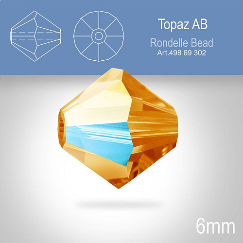 PRECIOSA Bicone MC BEAD (sluníčko) velikost 6mm. Barva TOPAZ Aurore Boreale. Balení 18ks .