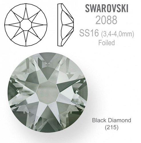 SWAROVSKI 2088 XIRIUS FOILED velikost SS16 barva Black Diamond 