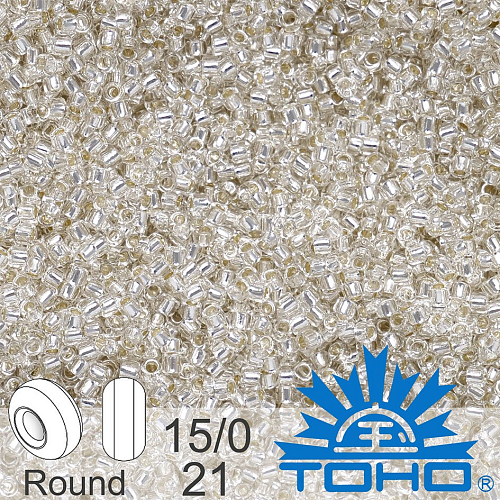 Korálky TOHO tvar ROUND (kulaté). Velikost 15/0. Barva č. 21-Silver-Lined Crystal . Balení 5g.