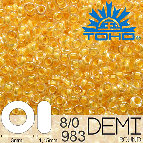 Korálky TOHO Demi Round 8/0. Barva 983 Inside-Color Crystal/Custard Lined. Balení 5g