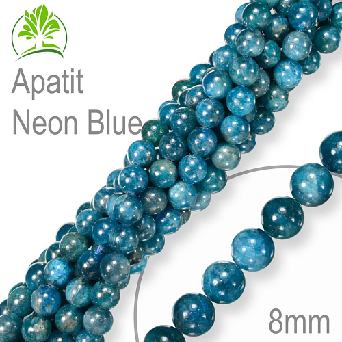 Korálky z minerálů Apatit Neon Blue. Velikost pr.8mm. Balení 10Ks.