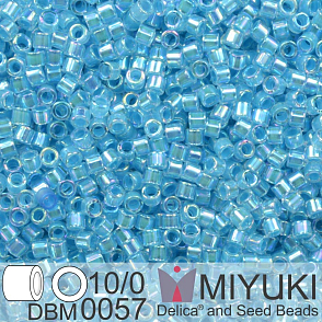 Korálky Miyuki Delica 10/0. Barva Aqua Lined Crystal AB DBM0057. Balení 5g.