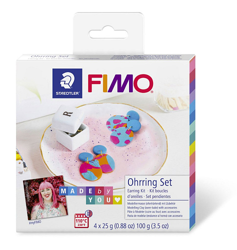 FIMO Soft Sada DIY Naušnice balení 4 barevných bloků FIMO po 25g, komponenty a podrobný obrázkový návod.