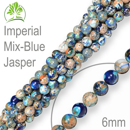 Korálky z minerálů Imperial Mix-Blue Jasper přírodní polodrahokam. Velikost pr.6mm. Balení 12Ks.