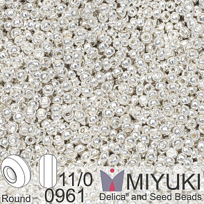 Korálky Miyuki Round 11/0. Barva 0961 Bright Sterling Plated. Balení 3g