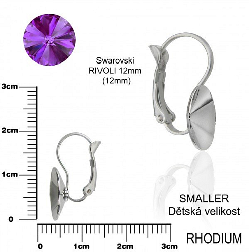 Náušnice mechanická na komponenty Swarovski 1122 RIVOLI. Barva rhodium . Velikost 12mm.SMALLER Dětská velikost 
