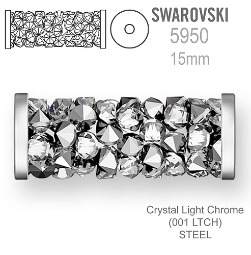 Swarovski 5950 Fine Rocks Tube barva Crystal Light Chrome (001 LTCH)  STEEL velikost 6x15mm