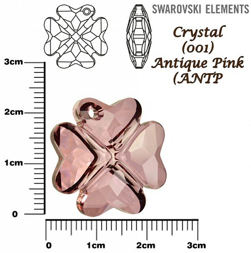 SWAROVSKI 6764 CLOVER Pendant barva CRYSTAL ANTIQUE PINK velikost 23mm.