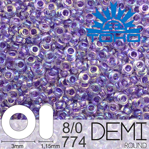 Korálky TOHO Demi Round 8/0. Barva 774 Inside-Color Rainbow Crystal/Grape-Lined. Balení 5g