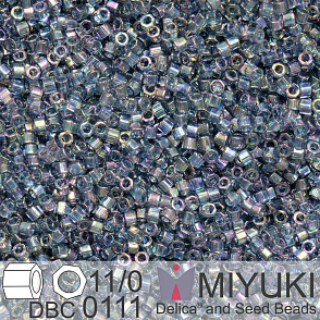 Korálky Miyuki Delica (fazetované) 11/0. Barva Transparent Blue Gray Rainbow Gold Luster Cut DBC0111. Balení 5g.