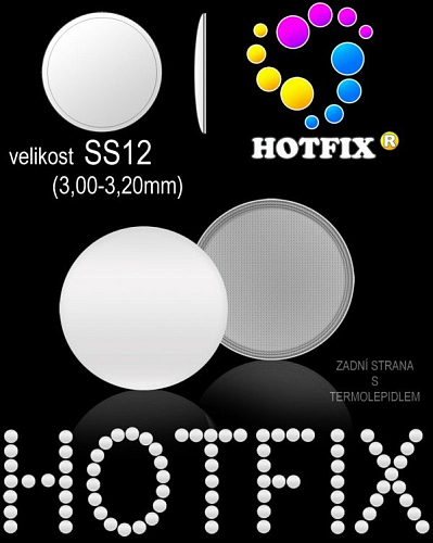 Kovové NAILHEAD HOTFIX nažehlovací polotovary. Velikost SS12 (3,00-3,20mm) Tl.0,6mm. Barva 016 BÍLÁ (lesklá ocelová). Balení 70Ks.