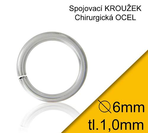 KROUŽEK spojovací-CHIRURGICKÁ OCEL 316L. Velikost venkovní pr.6,0mm tl.1,0mm.