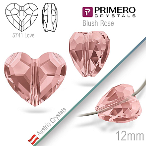 Korálky PRIMERO Crystals . Tvar 5741 Love. Barva Blush Rose. Velikost 12mm