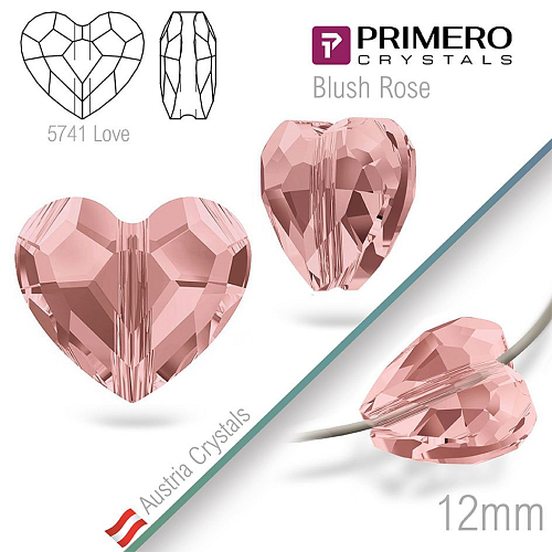 Korálky PRIMERO Crystals . Tvar 5741 Love. Barva Blush Rose. Velikost 12mm