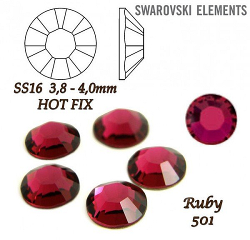 SWAROVSKI xirius rose HOT-FIX velikost SS16 barva RUBY 