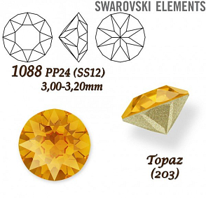 SWAROVSKI ELEMENTS 1088 XIRIUS Chaton PP24 (SS12) 3,00-3,20mm barva Topaz (203). 