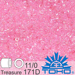 Korálky TOHO tvar TREASURE (válcové). Velikost 11/0. Barva 171D Transparent Ballerina Pink Rainbow. Balení 5g.