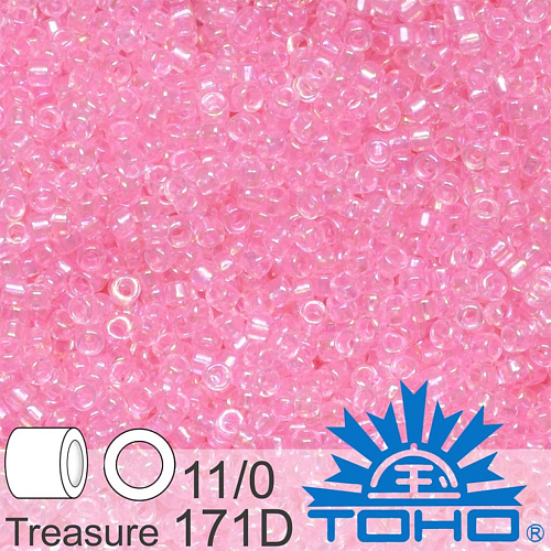 Korálky TOHO tvar TREASURE (válcové). Velikost 11/0. Barva 171D Transparent Ballerina Pink Rainbow. Balení 5g.