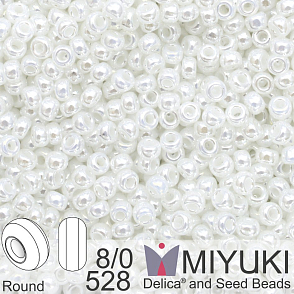 Korálky Miyuki Round 8/0. Barva 528 White Pearl Ceylon. Balení 5g