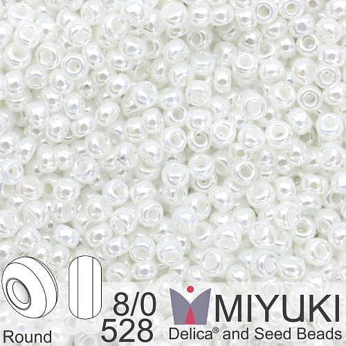 Korálky Miyuki Round 8/0. Barva 528 White Pearl Ceylon. Balení 5g