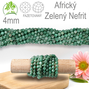 Korálky z minerálů Africký Zelený Nefrit přírodní Fazetovaný polodrahokam. Velikost pr.4mm. Balení 95Ks.
