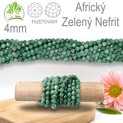 Korálky z minerálů Africký Zelený Nefrit přírodní Fazetovaný polodrahokam. Velikost pr.4mm. Balení 95Ks.