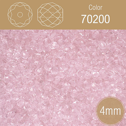 Korálky BROUŠENÉ 4mm. Barva 70200.Průhledná růžová. Balení 120Ks.