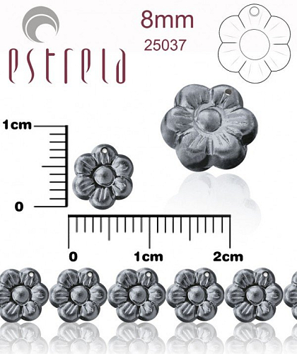 Korálky VOSKOVANÉ tvar KYTIČKA velikost 8mm. Přímý otvor. Barva 25037 (HEMATITOVÁ). Balení 12Ks.