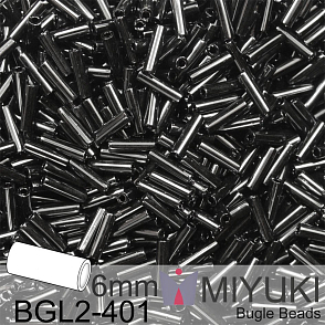Korálky Miyuki Bugle Bead 6mm. Barva BGL2-401 Black. Balení 10g.