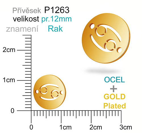 Přívěsek Ocel ozn-P1263 znamení RAK 2x otvor velikost pr.12mm. Barva POZLACENO. Řada přívěsků ProfiLUX