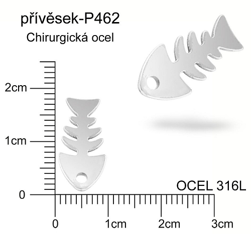 Přívěsek Chirurgická Ocel ozn-P462 KOSTRA Ryba velikost 8x18mm tl.0.8mm. 