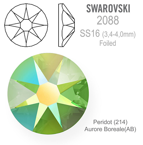 SWAROVSKI XIRIUS FOILED 2088 velikost SS16 barva Peridot Aurore Boreale 