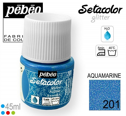 Barva na Textil SETACOLOR Glitter Pebeo. barva č. 201 AQUAMARINE. Balení 45ml.