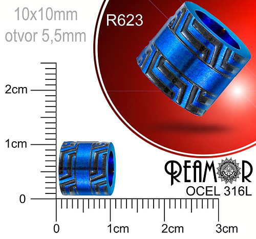 Korálek tvarovaný Reamor CHIRURGICKÁ OCEL ozn.-R623. Velikost 10x10mm otvor 5,5mm.