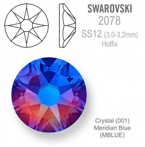 SWAROVSKI xirius rose HOTFIX 2078 velikost SS12 barva Crystal Meridian Blue 
