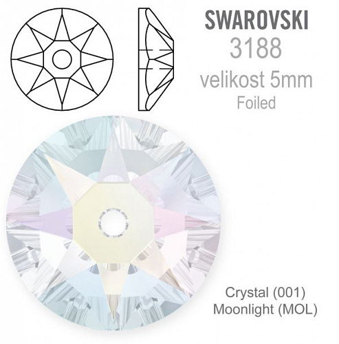Swarovski 3188 XIRIUS Lochrose našívací kameny velikost pr.5mm barva Crystal Moonlight