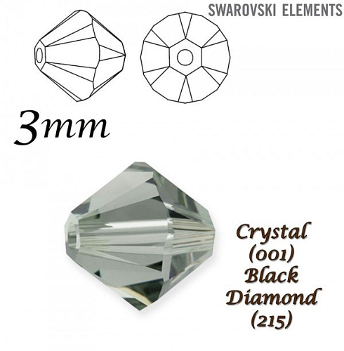 SWAROVSKI  XILION BEAD  5328 barva  BLACK DIAMOND velikost 3mm. Balení 20Ks. 